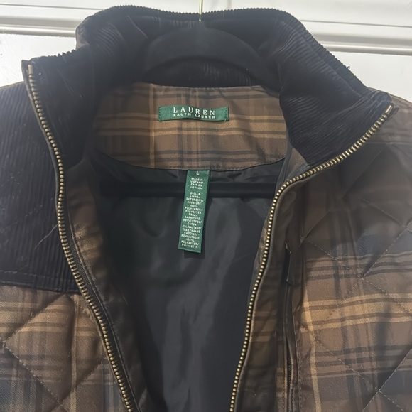 Lauren Ralph Lauren Brown Plaid Quilted Vest with Corduroy Accents | Siz… - Picture 5 of 8